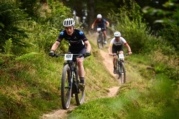 2026 Lloyds National MTB XCO Championships Picture by Olly Hassell SWpix.com - 19 07 2026 - Cycling - British Cycling National Championships - 2026 Lloyds National MTB XCO Championships - Forest of Ae, Dumfries & Galloway, Scotland - Master 30, 40, 50, 60, 70 Open - Bruce Rollinson (All Terrain Cycles Ride In Peace) Copyright: x xSWpix.comx(t axPhotographyxHubxLtd)xOllyxHassell SWpix.comx SWP-3030-15340