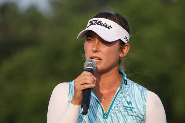 SYLVANIA, OH - JULY 19: Annabelle Pancake-Webb addresses the crowd during the awards ceremony following the final round of the LPGA, Golf Damen EPSON Tour - Greater Toledo Classic on July 19, 2026 at Highland Meadows Golf Club in Sylvania, Ohio. (Photo by Scott W. Grau Icon Sportswire) GOLF: JUL 19 LPGA Greater Toledo Classic EDITORIAL USE ONLY Icon26071913