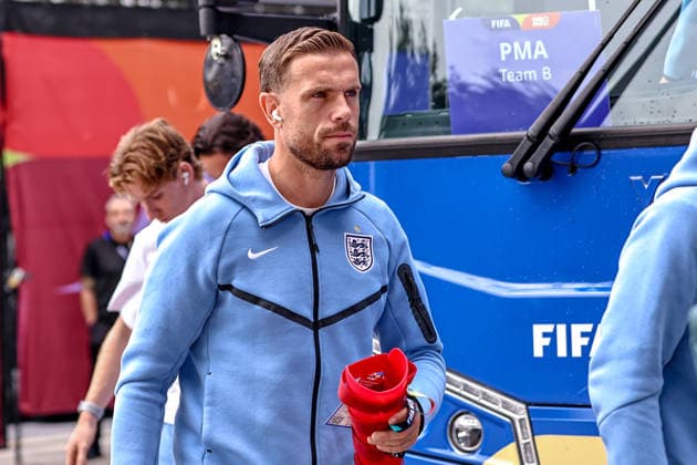 MIAMI GARDENS, FL - JULY 18: Jordan Henderson 14 of England is seen arriving for a FIFA World Cup, WM, Weltmeisterschaft, Fussball 26 Bronze Final match between France and England on July 18,2026 at Miami Stadium, in Miami Gardens, Fla.(Photo by Chris Arjoon Icon Sportswire) SOCCER: JUL 18 FIFA World Cup 26 Bronze Final - France v England EDITORIAL USE ONLY Icon26071800000226