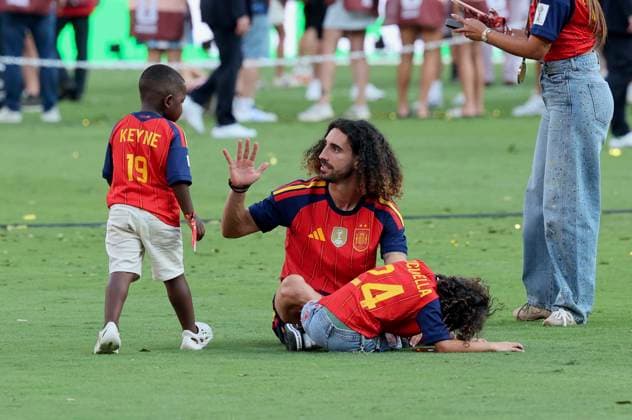 2026 World Cup - Spanish Players Celebrate Victory With Family Spanish player Marc Cucurella with family and Lamine Yamal s brother celebrate victory of Spain against Argentina during the FIFA World Cup, WM, Weltmeisterschaft, Fussball Final in New York New Jersey Stadium, NJ on July 19, 2026. Photo by Charles Guerin ABACAPRESS.COM East Rutherford NJ United States  Copyright: xGuerinxCharles ABACAx