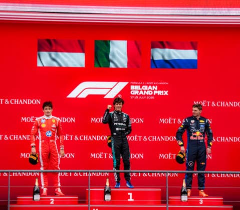 2026 Formula 1 Belgian Grand Prix - Podium ANDREA KIMI ANTONELLI (ITA) of Mercedes-AMG PETRONAS Formula One Team Celebrating his win on the podium on Sunday Race day during the 2026 Formula 1 Moët & Chandon Belgian Grand Prix at the Circuit de Spa-Francorchamps on July 19, 2026. Photo by Antoine Lapeyre Reveries Agency ABACAPRESS.COM Spa-Francorchamps Belgium  Copyright: xAntoinexLapeyre ReveriesxAgency ABACAx