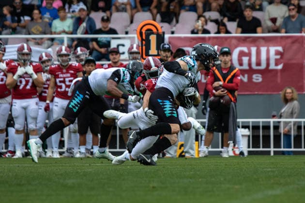 Munich Ravnes run for down, Prague Lions vs Munich Ravens, American Football, EUROPEAN FOOTBALL ALLIANCE (EFA), Week 10, 2026, 19.07.2026 Praha MÄ›stskÃ½ Stadion Czechia Copyright: xM51x