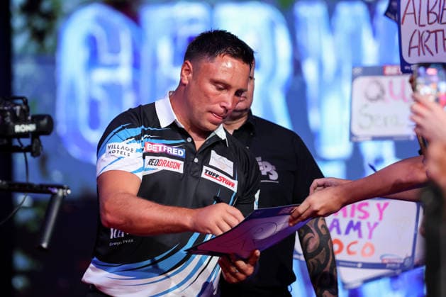 RECORD DATE NOT STATED 20th July 2026, Winter Gardens, Blackpool, Lancashire, England; 2026 Betfred World Matchplay Darts, Day Three; Gerwyn Price during his walk on AidanxHunter