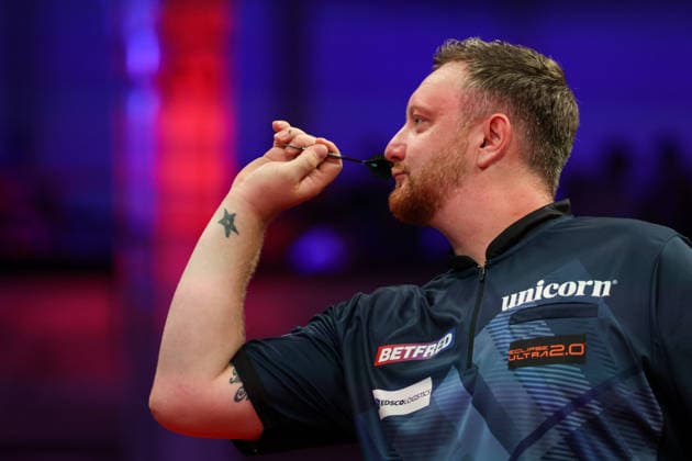 RECORD DATE NOT STATED 20th July 2026, Winter Gardens, Blackpool, Lancashire, England; 2026 Betfred World Matchplay Darts, Day Three; Cameron Menzies in action at the oche during his game against Luke Humphries AidanxHunter