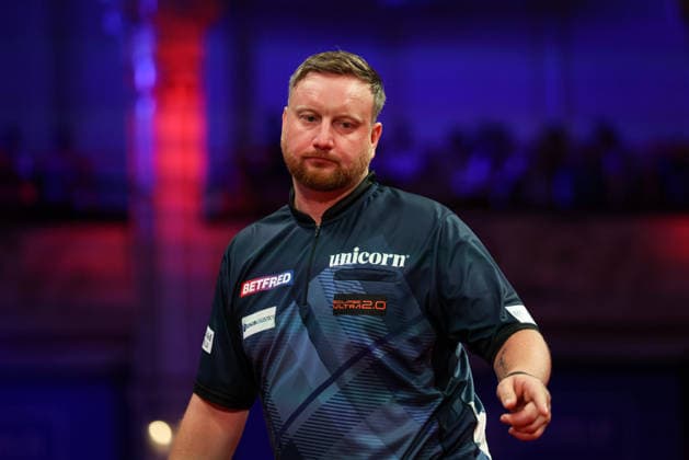 RECORD DATE NOT STATED 20th July 2026, Winter Gardens, Blackpool, Lancashire, England; 2026 Betfred World Matchplay Darts, Day Three; Cameron Menzies celebrates after winning his game against Luke Humphries AidanxHunter