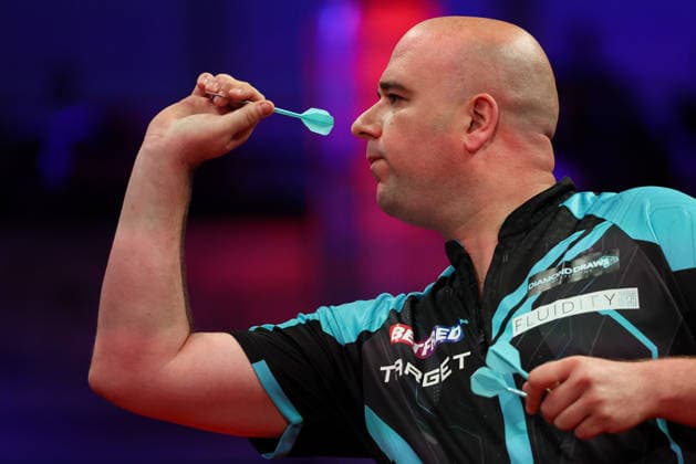 RECORD DATE NOT STATED 20th July 2026, Winter Gardens, Blackpool, Lancashire, England; 2026 Betfred World Matchplay Darts, Day Three; Rob Cross in action at the oche during his game against Danny Noppert AidanxHunter