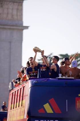 Celebrations of the Spanish national team, Nationalteam at Cibeles Square in Madrid, after Spain defeated Argentina in the World Cup final, on Monday, July 20, 2026, Spanish team celebrates on a bus 900 Cordon Press  900 CordonxPress LOF - CELEBRATION SPANISH TEAM