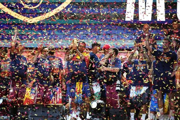 Celebrations of the Spanish national team, Nationalteam at Cibeles Square in Madrid, after Spain defeated Argentina in the World Cup final, on Monday, July 20, 2026, Spanish national team finish party SARA VALLEJO Cordon Press  CELEBRATION SPANISH TEAM