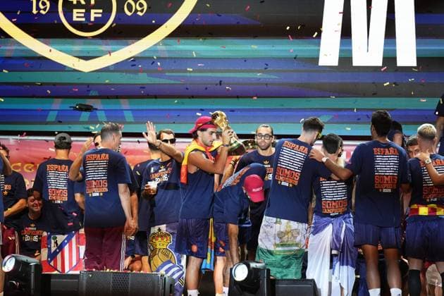 Celebrations of the Spanish national team, Nationalteam at Cibeles Square in Madrid, after Spain defeated Argentina in the World Cup final, on Monday, July 20, 2026, Spanish national team finish party SARA VALLEJO Cordon Press  CELEBRATION SPANISH TEAM