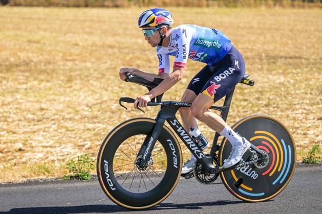 Australian Jai Hindley of Red Bull-BORA-hansgrohe pictured during a reconnaissance round on the track of the stage 16 of the 2026 Tour de France cycling race, an individual Time Trial stage of 26km from Evian-les-Bains to Thonon-les-Bains, on Tuesday 21 July 2026. The 113th edition of the Tour de France starts on Saturday 4 July in Barcelona, Spain, and will finish in Paris, France on the 26th of July. DAVIDxPINTENS  x181641459x