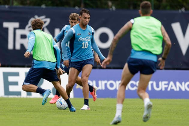 SSC Napoli preseason 2026-27 Napoli s Brazilian forward Giovane Santana do Nascimento during fifth day SSC Napoli s 2026-27 preseason training camp in val di sole in Trentino, Dimaro Folgarida July, 21 2026. _BPH7593 Copyright: xAntonioxBalascox