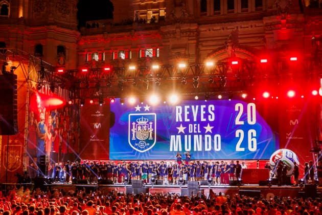 Thousands of supporters filled the city center as Spain celebrated winning its second FIFA World Cup, WM, Weltmeisterschaft, Fussball title - FIFA World Cup 2026 - 20 07 2026 Spain celebrated the FIFA World Cup title win on the main stage at the Cibeles Fountain on July 20, 2026 in Madrid, Spain Madrid Spain Copyright: xMarinaxFrutos PGSxPhotoxAgencyx