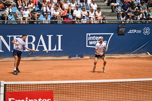 TENNIS - ATP, Tennis Herren Generali Open 2026 KITZBUEHEL,AUSTRIA,21.JUL.26 - TENNIS - ATP World Tour, Generali Open. Image shows Lukas Neumayer and Joel Schwaerzler (AUT).  GEPAxpictures xDanielxSchoenherr