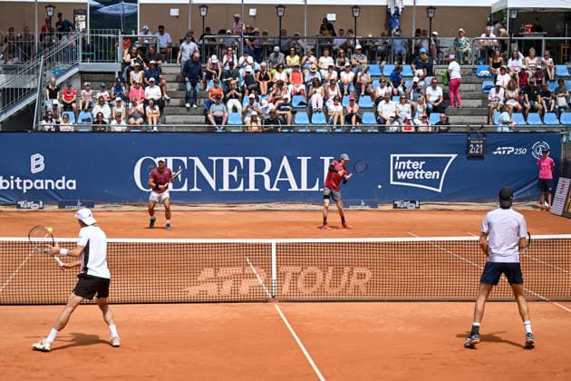 TENNIS - ATP, Tennis Herren Generali Open 2026 KITZBUEHEL,AUSTRIA,21.JUL.26 - TENNIS - ATP World Tour, Generali Open. Image shows Joel Schwaerzler (AUT), Fernando Romboli (BRA), John Patrick Smith (AUS) and Lukas Neumayer (AUT).  GEPAxpictures xDanielxSchoenherr
