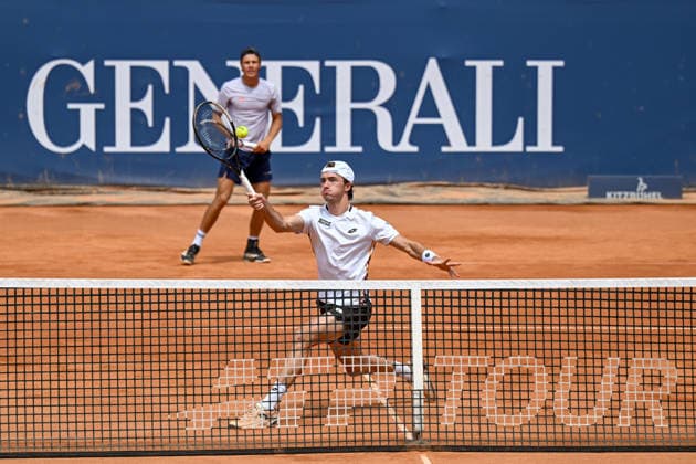 TENNIS - ATP, Tennis Herren Generali Open 2026 KITZBUEHEL,AUSTRIA,21.JUL.26 - TENNIS - ATP World Tour, Generali Open. Image shows Joel Schwaerzler and Lukas Neumayer (AUT).  GEPAxpictures xDanielxSchoenherr