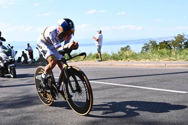 Tour de France 2026 Stage 16 THONON-LES-BAINS, FRANCE - JULY 21 : Evenepoel Remco (BEL) of Red Bull - BORA - Hansgrohe during stage 16 of the 113rd edition of Tour de France an UCI World Tour 2.UWT Individual Time Trial stage for Men Elite of 26 km with start in Evian-les-Bains and finish in Thonon-les-Bains on July 21, 2026 in Thonon-les-Bains, France, 21 07 2026 Thonon-les-Bains France  Copyright: xGvgx