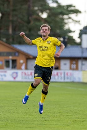 260721 Aki Samuelsen of Mjällby celebrates after 1-0 during the UEFA Champions League qualifying match between Mjällby and Lincoln Red Imps on July 21, 2026 in Hällevik. Photo: Christoffer Borg Mattisson BILDBYRAN COP 261 CB0541 fotboll football soccer fotball uefa champions league champions league mjällby lincoln red imps bbeng jubel celebrates *** July 21, 2026: Aki Samuelsen of Mjällby celebrates after scoring the 1-0 goal during the UEFA Champions League qualifying match between Mjällby and Lincoln Red Imps on July 21, 2026 in Hällevik. Photo by Christoffer Borg Mattisson, BILDBYRAN COP 261 CB0541 soccer football fotball UEFA Champions League Champions League Mjällby Lincoln Red Imps BBENG celebration  Copyright: CHRISTOFFERxBORGxMATTISSON BB260721CB039
