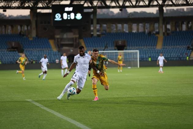 RECORD DATE NOT STATED UEFA Champions League: FC Ararat-Armenia v Shamrock Rovers FC Julio Bueno and Aaron Greene during the UEFA Champions League match between FC Ararat-Armenia and Shamrock Rovers FC at Vazgen Sargsyan Republican Stadium in Yerevan, Armenia on July 21, 2026