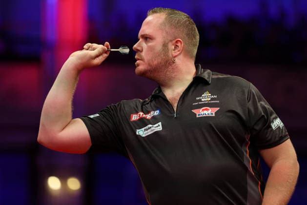 RECORD DATE NOT STATED 21st July 2026, Winter Gardens, Blackpool, Lancashire, England; 2026 Betfred World Matchplay Darts, Day Four; Dirk van Duijvenbode in action at the oche during his game against Michael van Gerwen AidanxHunter