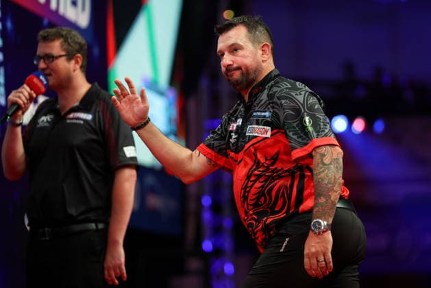 RECORD DATE NOT STATED 21st July 2026, Winter Gardens, Blackpool, Lancashire, England; 2026 Betfred World Matchplay Darts, Day Four; Jonny Clayton reacts during his game against Gary Anderson AidanxHunter