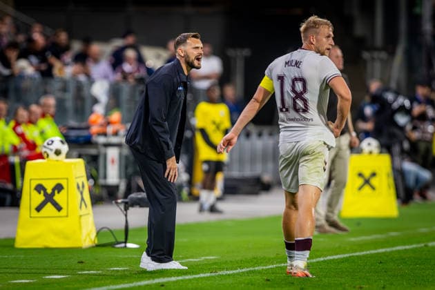 STURM GRAZ - HEARTS Head coach of Sturm Fabio Ingolitsch during the first leg of second qualifying round of UEFA Champions League football match between Sturm Graz and Heart of Midlothian FC at the Merkur Arena (Stadion Graz Liebenau). Graz, Austria, July 21, 2026. Photo by Branislav Racko Copyright: xx 080A2456