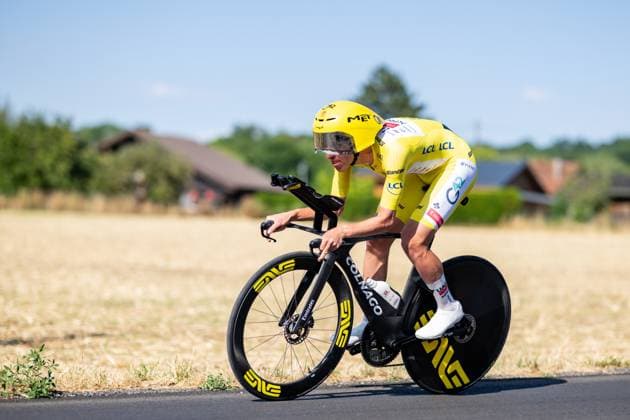 Slovenian Tadej Pogacar of UAE Team Emirates XRG pictured in action during the stage 16 of the 2026 Tour de France cycling race, an individual Time Trial stage of 26km from Evian-les-Bains to Thonon-les-Bains, on Tuesday 21 July 2026. The 113th edition of the Tour de France starts on Saturday 4 July in Barcelona, Spain, and will finish in Paris, France on the 26th of July. DAVIDxPINTENS  x181700037x