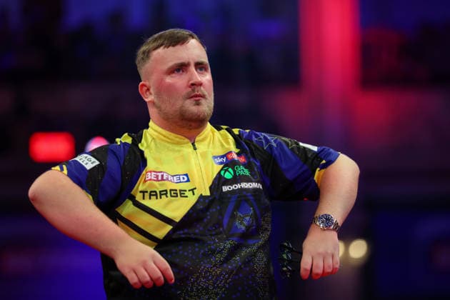 RECORD DATE NOT STATED 21st July 2026, Winter Gardens, Blackpool, Lancashire, England; 2026 Betfred World Matchplay Darts, Day Four; Luke Littler AidanxHunter