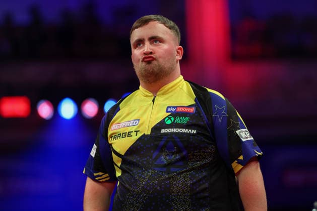 RECORD DATE NOT STATED 21st July 2026, Winter Gardens, Blackpool, Lancashire, England; 2026 Betfred World Matchplay Darts, Day Four; Luke Littler reacts during his game against Nathan Aspinall AidanxHunter