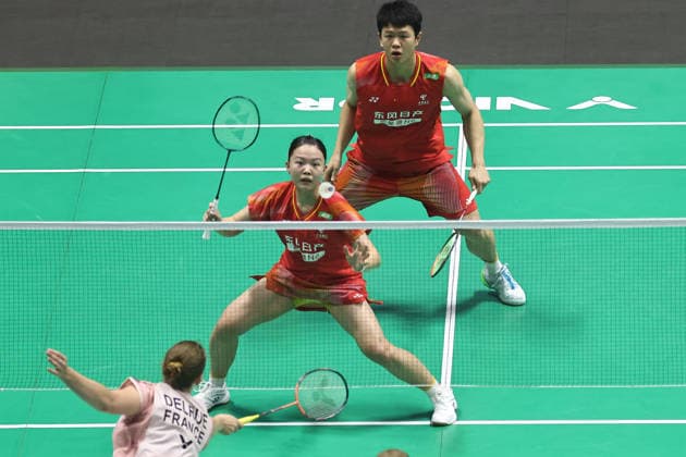 CHANGZHOU, CHINA - JULY 21: Zhu Yijun and Li Qian of Chinese Taipei compete in the Mixed Doubles Round of 32 match against Thom Gicquel and Delphine Delrue of France on day 1 of the China Open 2026 at Changzhou Olympic Sports Center Gymnasium on July 21, 2026 in Changzhou, Jiangsu Province of China.  Copyright: xChinaxNewsxServicex 111655687248