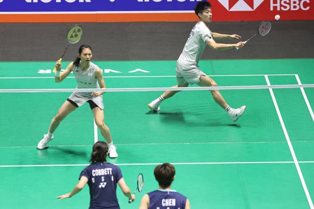 CHANGZHOU, CHINA - JULY 21: Yang Boxuan and Hu Lingfang of Team Chinese Taipei compete in the Mixed Doubles Round of 32 match against Chen Zhi Yi and Francesca Corbett of American on day 1 of the China Open 2026 at Changzhou Olympic Sports Center Gymnasium on July 21, 2026 in Changzhou, Jiangsu Province of China.  Copyright: xChinaxNewsxServicex 111655686518