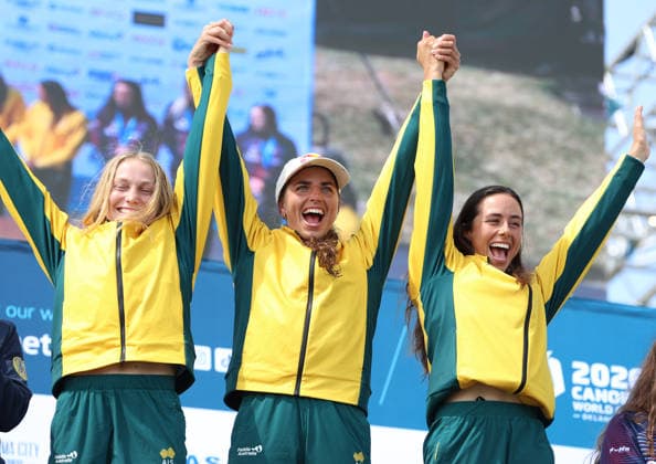 July 21, 2026, Oklahoma City, Oklahoma, USA: KATE ECKHARDT, JESSICA FOX, NOEMIE FOX of Australia gold medalist of Women Kayak Teams on 2026 ICF Canoe Slalom World Championships, Oklahoma City, USA. Oklahoma City USA - ZUMAc278 20260721_zsp_c278_004 Copyright: xMarcinxCholewinskix