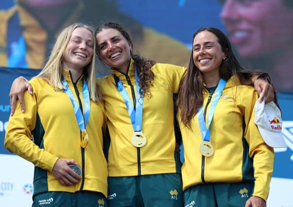 July 21, 2026, Oklahoma City, Oklahoma, USA: KATE ECKHARDT, JESSICA FOX, NOEMIE FOX of Australia gold medalist of Women Kayak Teams on 2026 ICF Canoe Slalom World Championships, Oklahoma City, USA. Oklahoma City USA - ZUMAc278 20260721_zsp_c278_009 Copyright: xMarcinxCholewinskix