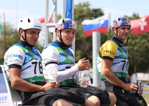 July 21, 2026, Oklahoma City, Oklahoma, USA: LAN TOMINC, ZIGA LIN HOCEVAR, PETER KAUZER of Slovenia gold medalist of Men Kayak Teams on 2026 ICF Canoe Slalom World Championships, Oklahoma City, USA. Oklahoma City USA - ZUMAc278 20260721_zsp_c278_015 Copyright: xMarcinxCholewinskix