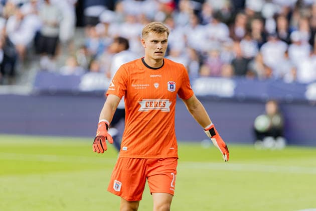 Aarhus GF v Lech Poznan, UEFA Champions League qualification, Randers, Denmark Randers, Denmark. 21st, July 2026. Goalkeeper Mads Hedenstad Christiansen (21) of Aarhus GF seen during the UEFA Champions League qualification match between Aarhus GF F and Lech Poznan at Randers Stadion in Randers. Denmark, Randers  Copyright: xGonzalesxPhoto RasmusxJensenx