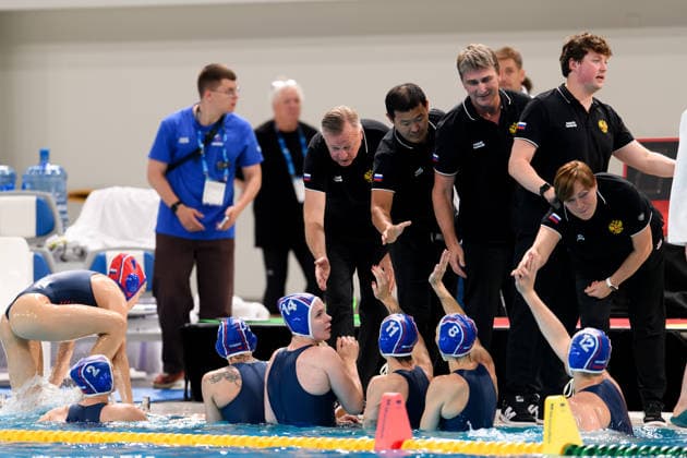 Water polo, Wasserball WORLD CUP NETHERLANDS RUSSIA, Russia celebrate the win after the Water Polo World Cup Womens Quarter Final match between the Netherlands and Russia at Sydney Olympic Park Aquatic Centre in Sydney, Wednesday, July 22, 2026. ( NO ARCHIVING, EDITORIAL USE ONLY SYDNEY NEW SOUTH WALES AUSTRALIA  Copyright: xSTEVExMARKHAMx 20260722150116674642
