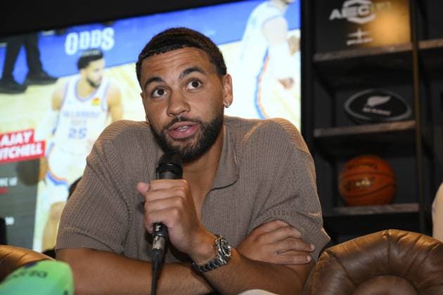 Belgian NBA, Basketball Herren, USA player from Oklahoma City Ajay Mitchell picture during a meet and greet, Wednesday 22 July 2026 in Herstal. JOHNxTHYS  x181729920x