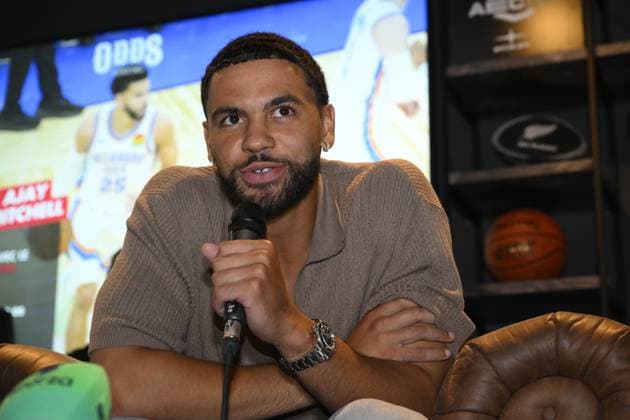 Belgian NBA, Basketball Herren, USA player from Oklahoma City Ajay Mitchell picture during a meet and greet, Wednesday 22 July 2026 in Herstal. JOHNxTHYS  x181733214x