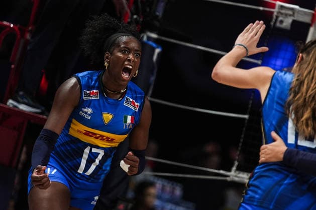 Italy v Netherlands - 2026 FIVB Women s Volleyball Nations League ?????? MACAU, CHINA - JULY 22: Myriam Fatime Sylla (17) of Italy celebrates a point during the 2026 FIVB Women s Volleyball Nations League quarter-final match between Italy and Netherlands at East Asian Games Dome in Macau, China on July 22, 2026. Dilara Irem Sancar Anadolu Macau China. Editorial use only. Please get in touch for any other usage.  Copyright: x2026xAnadoluxDilaraxIremxSancarx