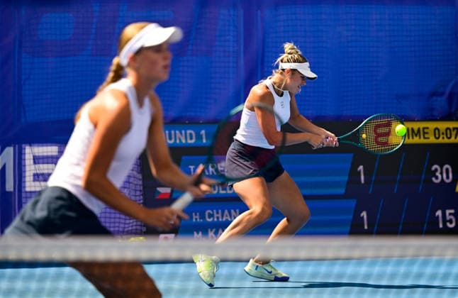 From left Denisa Zoldakova and Tereza Krejcova of Czech Republic during the women s WTA, Tennis Damen 250 Livesport Prague Open 2026 tennis tournament doubles round of 16 match against Hao-Ching Chan of Taiwan and Miyu Kato of Japan, on July 22, 2026, in Prague, Czech Republic. (CTKxPhoto RomanxVondrous) CTKPhotoP2026072202832  CTKPhotoP2026072202832