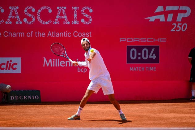 July 22, 2026, Lisbon, Lisbon, Portugal: TITOUAN DROGUET in action during the Round of 16 at the Millennium Estoril Open ATP, Tennis Herren tennis tournament at Clube de Tenis do Estoril. Lisbon Portugal - ZUMAr238 20260722_zip_r238_011 Copyright: xRicardoxRochax