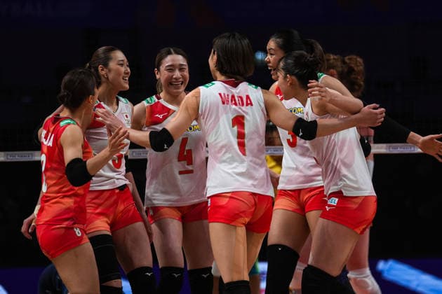 Brazil v Japan - 2026 FIVB Women s Volleyball Nations League ?????? MACAU, CHINA - JULY 22: Players of Japan celebrate a score during 2026 FIVB Women s Volleyball Nations League quarter-final match between Brazil and Japan at East Asian Games Dome in Macau, China on July 22, 2026. Dilara Irem Sancar Anadolu Macau China. Editorial use only. Please get in touch for any other usage.  Copyright: x2026xAnadoluxDilaraxIremxSancarx