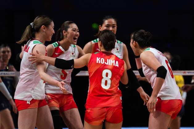 Brazil v Japan - 2026 FIVB Women s Volleyball Nations League ?????? MACAU, CHINA - JULY 22: Players of Japan celebrate a score during 2026 FIVB Women s Volleyball Nations League quarter-final match between Brazil and Japan at East Asian Games Dome in Macau, China on July 22, 2026. Dilara Irem Sancar Anadolu Macau China. Editorial use only. Please get in touch for any other usage.  Copyright: x2026xAnadoluxDilaraxIremxSancarx