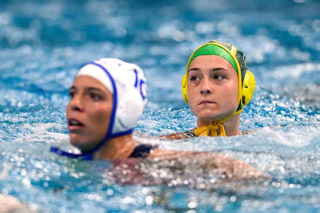 Water polo, Wasserball WORLD CUP AUSTRALIA ITALY, Sienna Hearn of Australia in action during the Water Polo World Cup Womens Quarter Final match between Australia and Italy at Sydney Olympic Park Aquatic Centre in Sydney, Wednesday, July 22, 2026. ( NO ARCHIVING, EDITORIAL USE ONLY SYDNEY NEW SOUTH WALES AUSTRALIA  Copyright: xSTEVExMARKHAMx 20260722170724043571