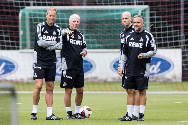 COLOGNE, GERMANY - JULY 22: Kevin McKenna (Assistant Coach 1. FC Koeln), Armin Reutershahn (Assistent Coach 1. FC Koeln), Rene Wagner (Head Coach 1. FC Koeln) and Evangelos Sbonias(Assistant Coach 1. FC Koeln) during a training session of season 2026 27 at Geissbockheim on July 22, 2026 in Cologne, Germany. North Rhine Westphalia Germany Copyright: xSteffiexWunderlx