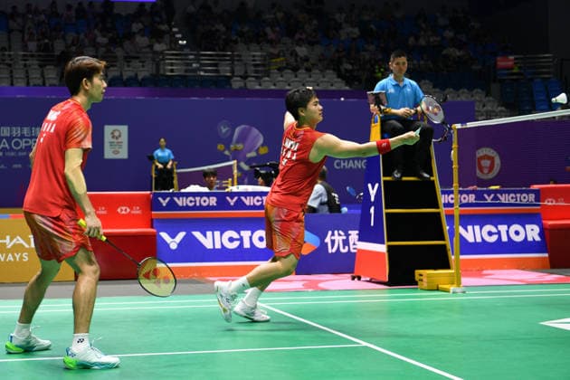 CHANGZHOU, CHINA - JULY 22: Liang Weikeng and Wang Chang of China compete in the Men s Doubles Round of 32 match against Hariharan Amsakarunan and M.R. Arjun of India on day 2 of the China Open 2026 at Changzhou Olympic Sports Center Gymnasium on July 22, 2026 in Changzhou, Jiangsu Province of China.  Copyright: xVCGx 111655765725