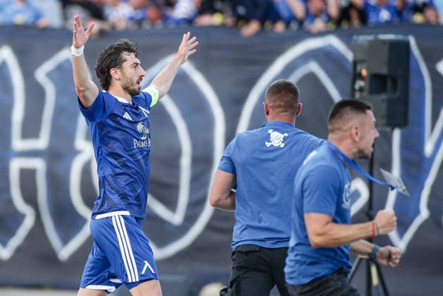 IPA86902559 - Levski s Kristian Dimitrov celebrates after scoring a goal during the Champions League qualifying match between PFC Levski and SC Universitatea Craiova at Vivacom Arena Georgi Asparuhov in Sofia, Bulgaria, on July 22, 2026  Copyright: xIvanxSxIvanov IPAxSportx xx 86902559