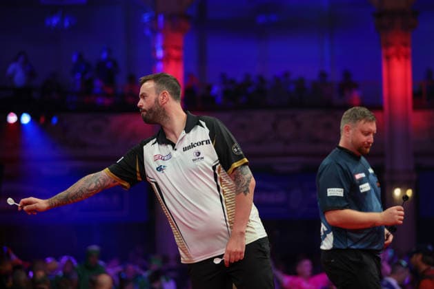 RECORD DATE NOT STATED 22nd July 2026, Winter Gardens, Blackpool, Lancashire, England; 2026 Betfred World Matchplay Darts, Day Five; Ryan Searle in action at the oche during his game against Cameron Menzies AidanxHunter