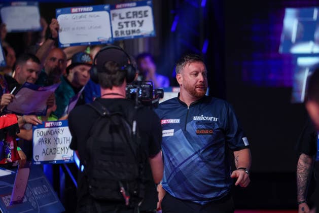 RECORD DATE NOT STATED 22nd July 2026, Winter Gardens, Blackpool, Lancashire, England; 2026 Betfred World Matchplay Darts, Day Five; Cameron Menzies during his walk on AidanxHunter
