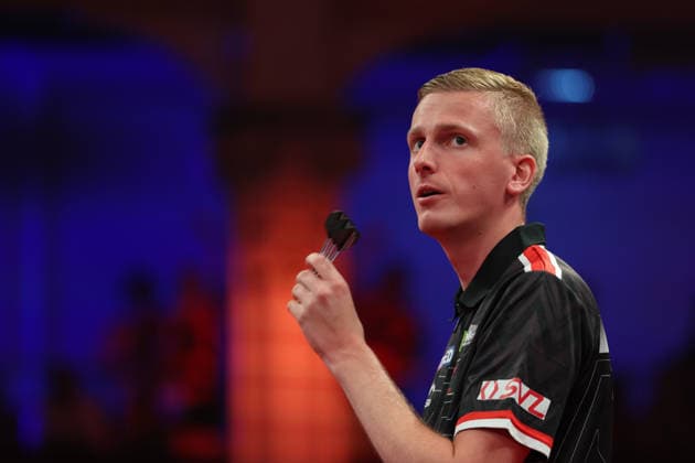 RECORD DATE NOT STATED 22nd July 2026, Winter Gardens, Blackpool, Lancashire, England; 2026 Betfred World Matchplay Darts, Day Five; Wessel Nijman preparing to throw AidanxHunter