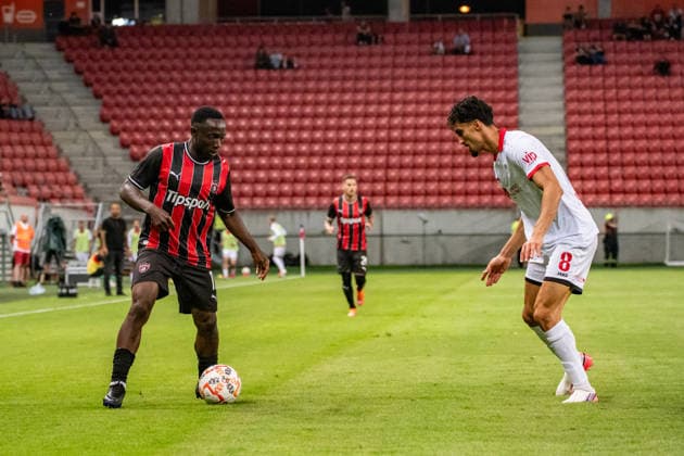 Philip Azango and Moataz Zemzemi seen during UEFA Conference League qualifying game between teams of Spartak Trnava and CSKA 1948 Sofia (Matej Sagan Ball Raw Images) Trnava Anton Malatinsky Stadium Slovakia Copyright: xMatejxSaganx DSC09828